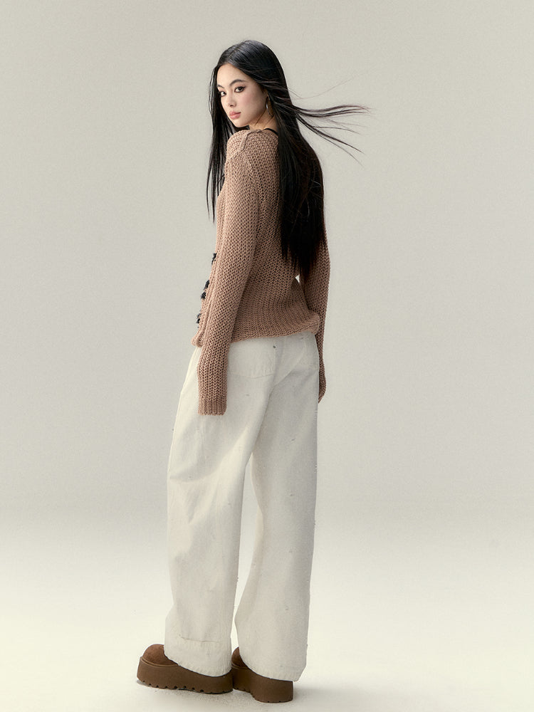 Hollow Knit Letter Sweater - CHINASQUAD