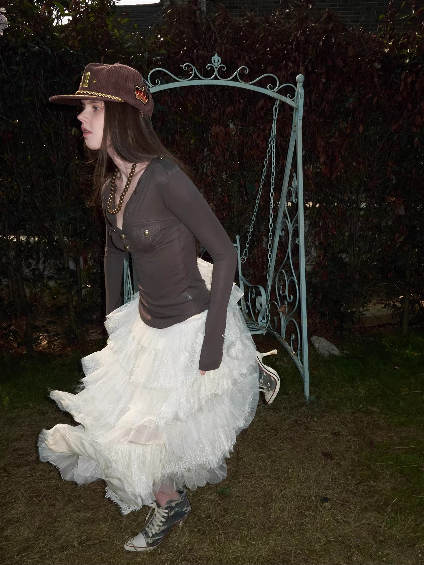 French Lace Layered Tulle Midi Skirt