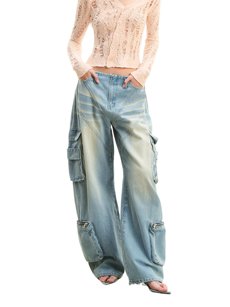 Low-Waist Relaxed Fit Washed Denim Jeans - CHINASQUAD