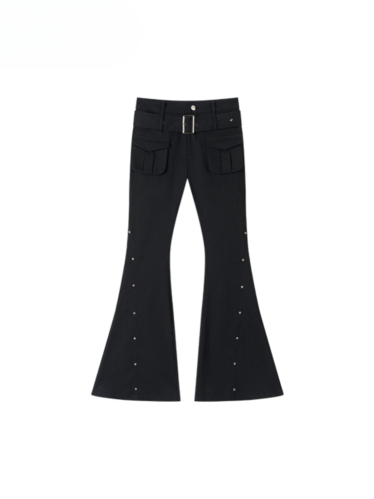 Rose Rivet Flared Cargo Pants - CHINASQUAD