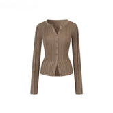 Button-Down Waist-Cinched Lyocell Knit Cardigan - CHINASQUAD