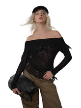 Off-Shoulder Mohair Fringe Top - CHINASQUAD