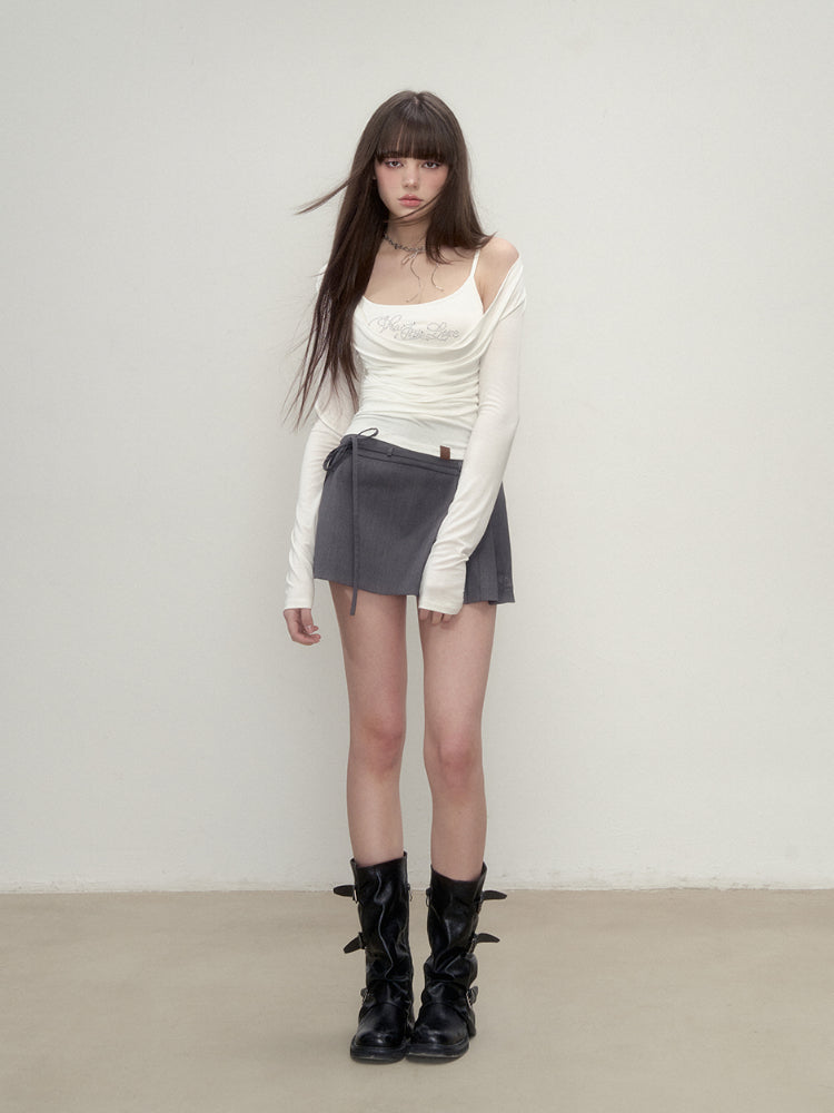 Pleated Bowknot Tie Half Skirt - CHINASQUAD