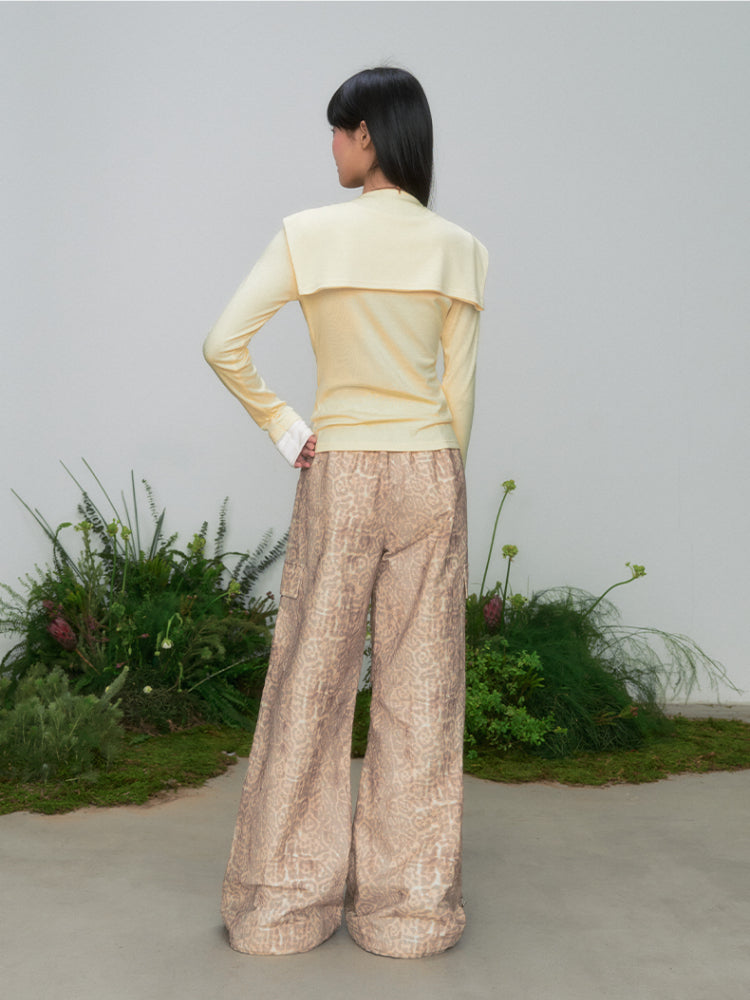 Leopard Print Cargo Drawstring Wide-Leg Pants - CHINASQUAD