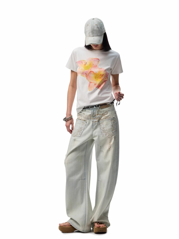 Printed Loose Austrian Rhinestone T-shirt - CHINASQUAD