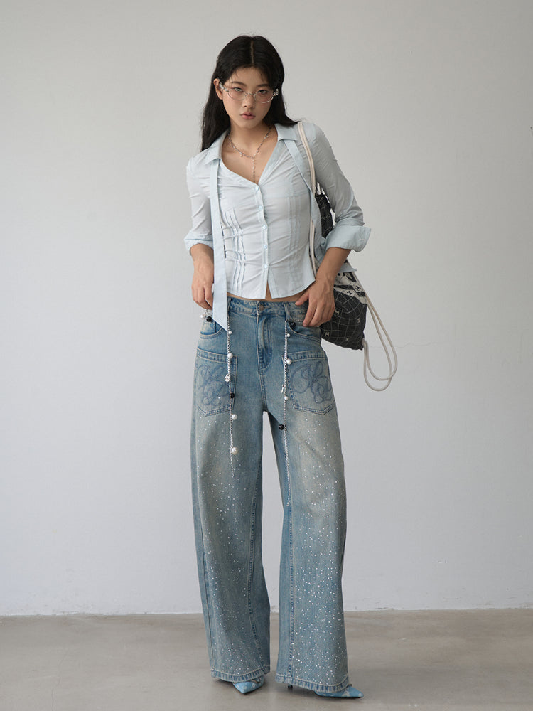 Contrast-colored Collared Waist-cinched Shirt - CHINASQUAD