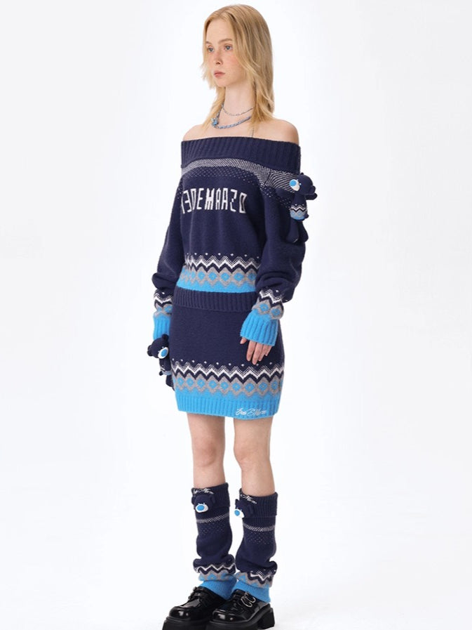 Fair Isle Off-Shoulder Knit Sweater