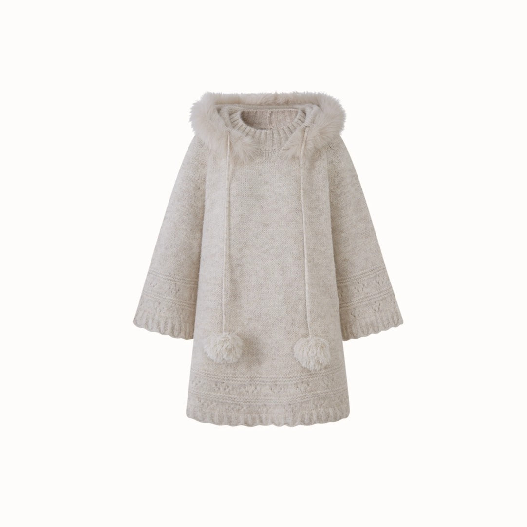 Soft Grace Wool-Blend Knitted Cape Dress