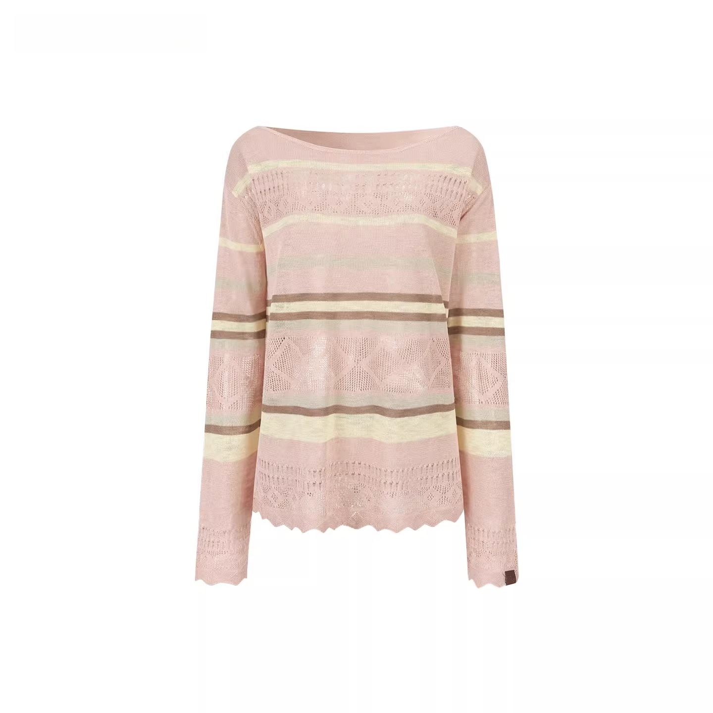 Color-Block Open Knit Stripe Blouse