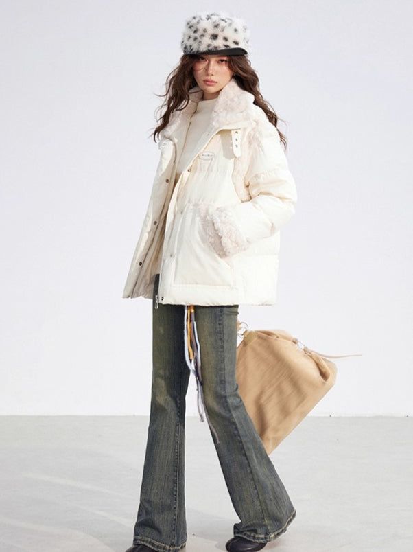Shearling Panel 90% White Duck Down Jacket
