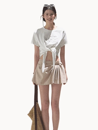 Leather Patch Lyocell–Linen A-Line Skirt