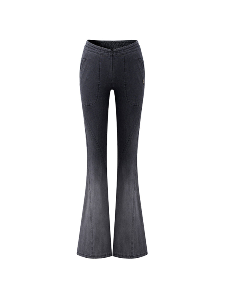 Twill Washed V-Waist Stretch Micro-flare Pants - CHINASQUAD