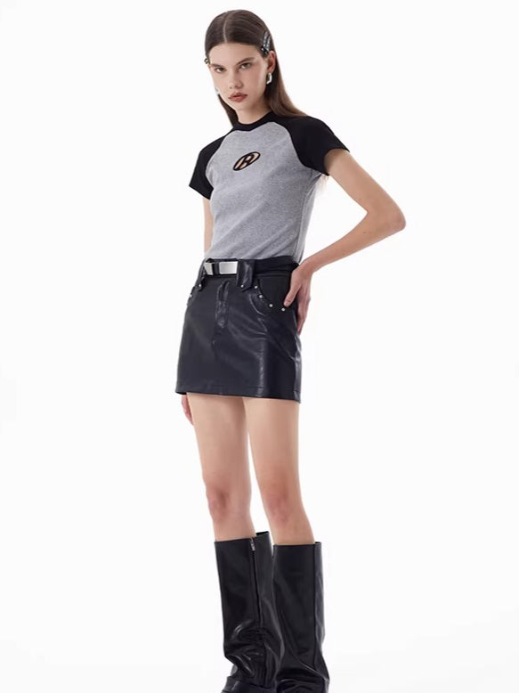 Raglan Sleeve Embroidered Fitted T-Shirt