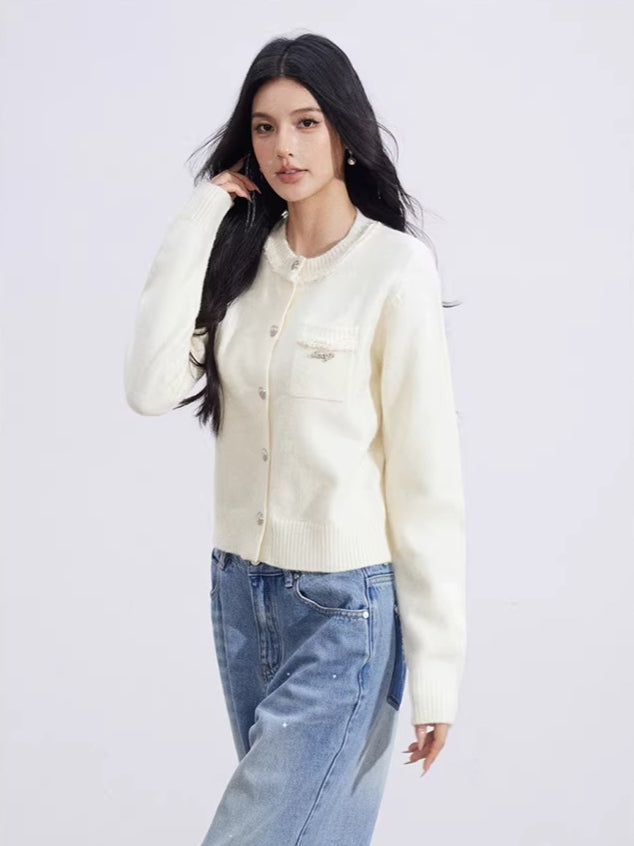 Shimmer-Thread Tweed-Inspired Knit Sweater