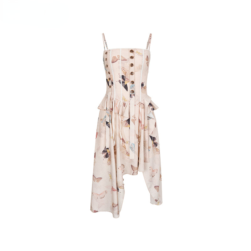 Butterfly Print Irregular Hem Dress - CHINASQUAD