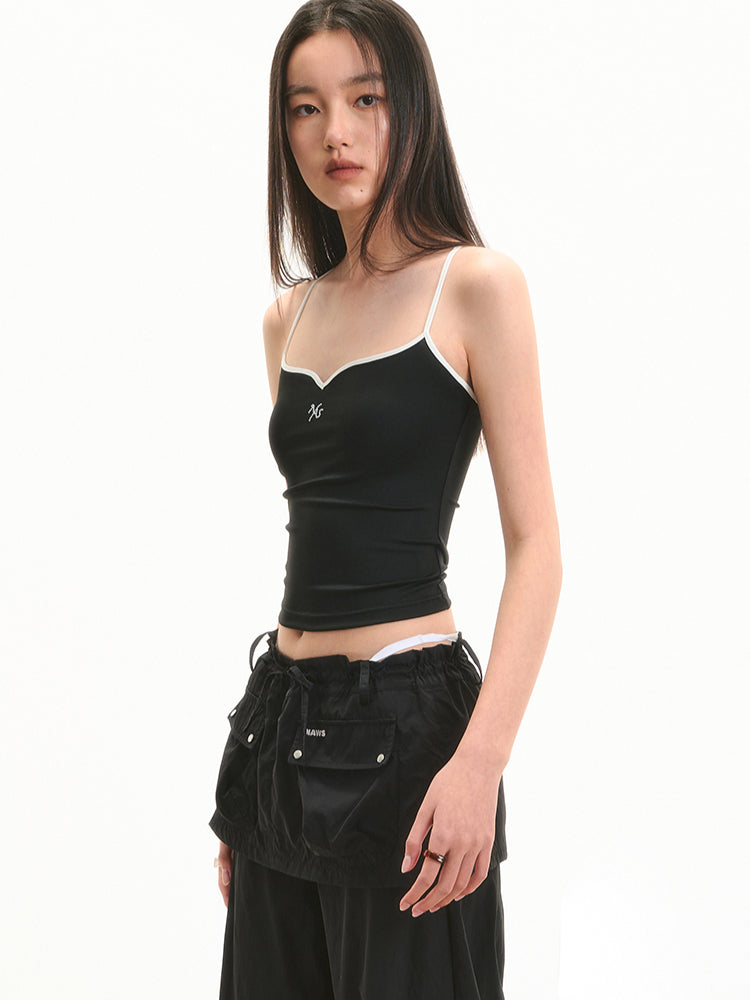 Pearl Rhinestone Color-block Strap Top - CHINASQUAD