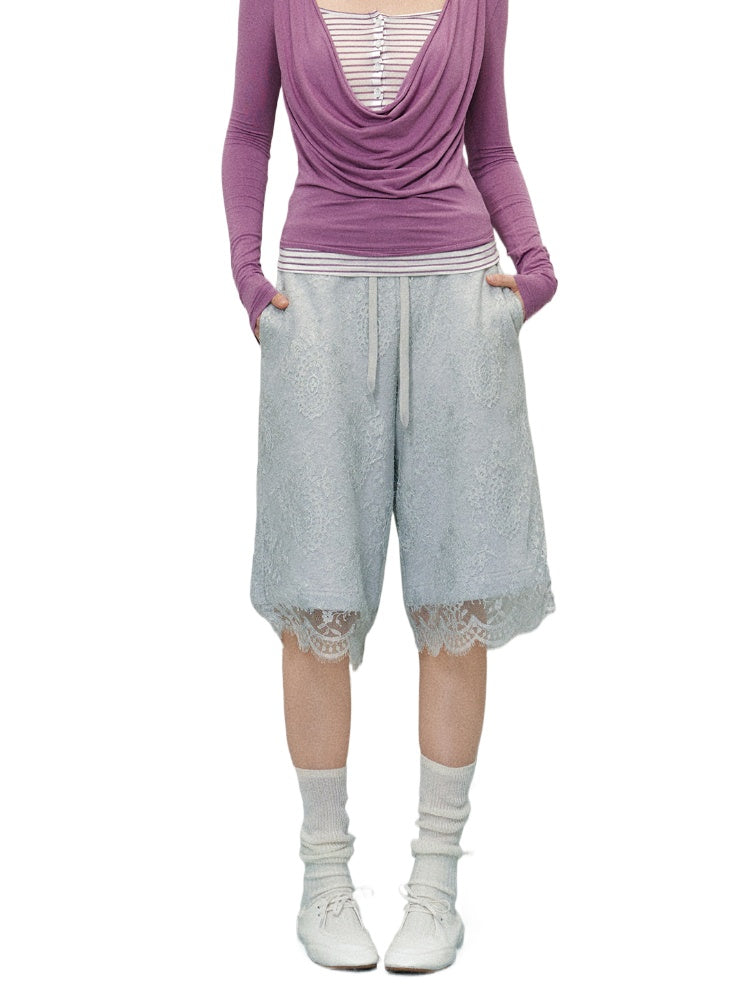 Lace-Trim Wide-Legged Shorts - CHINASQUAD