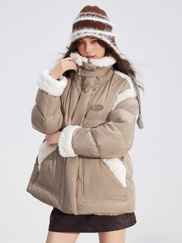 Shearling Panel 90% White Duck Down Jacket