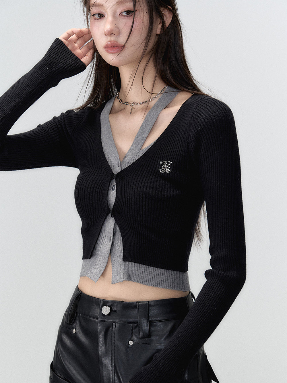 (Final Sale) 2-in-1 Long-sleeve Knitted Cardigan - CHINASQUAD