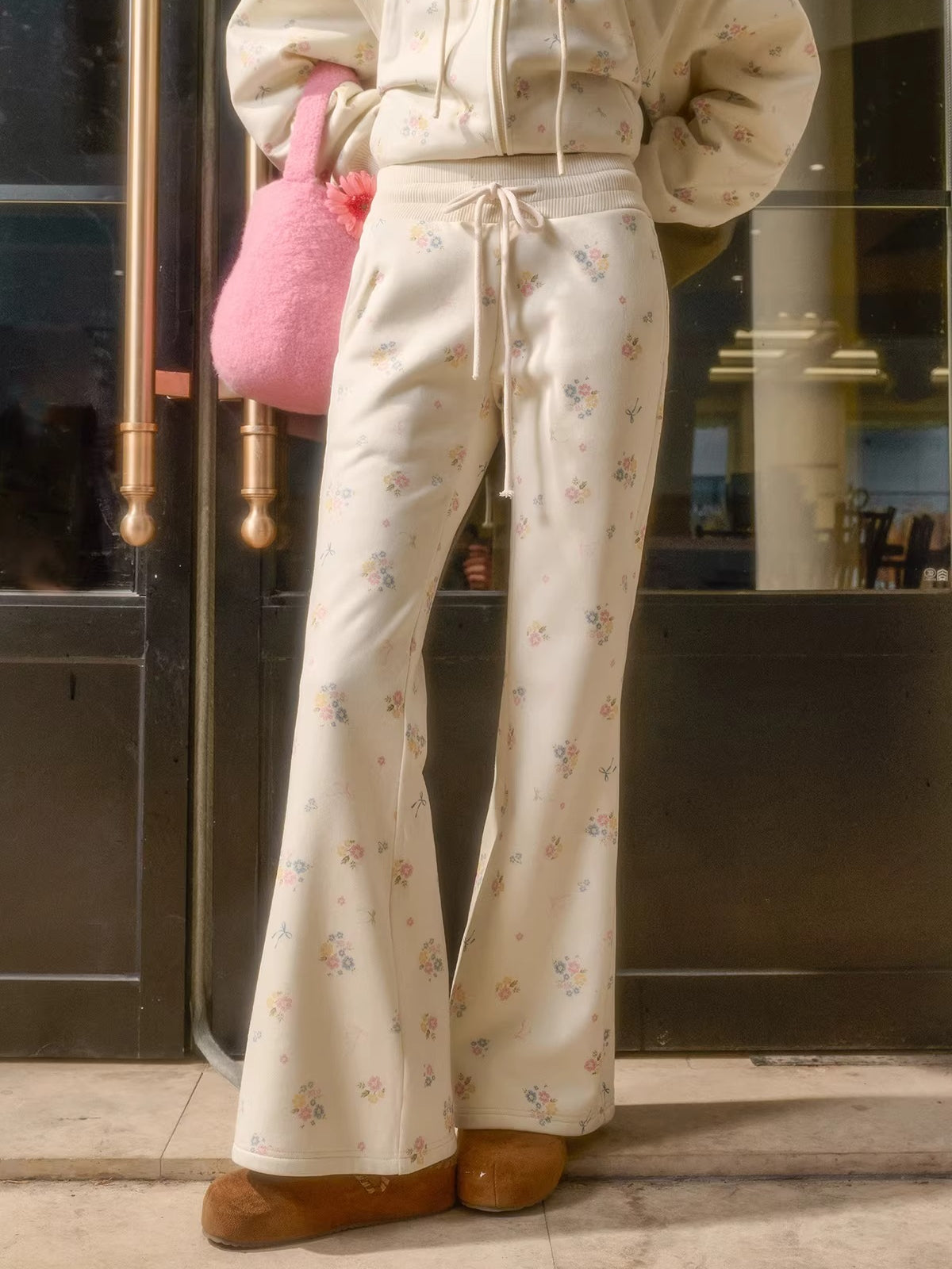 Floral-Trim Hoodie Jacket Set