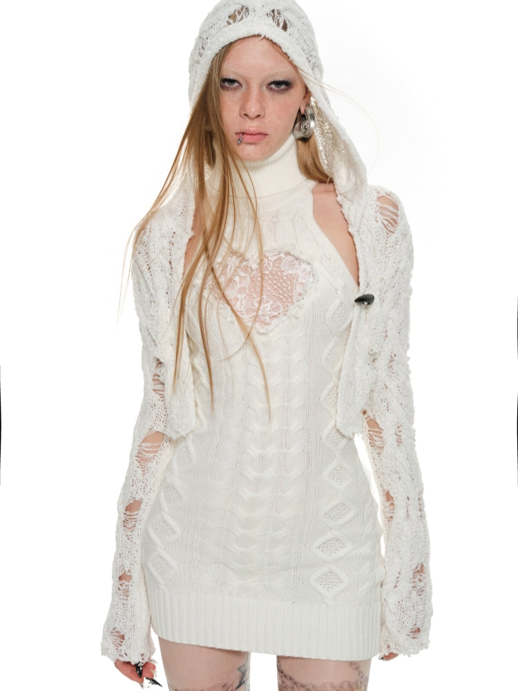 Cable Knit High-neck Dress - CHINASQUAD