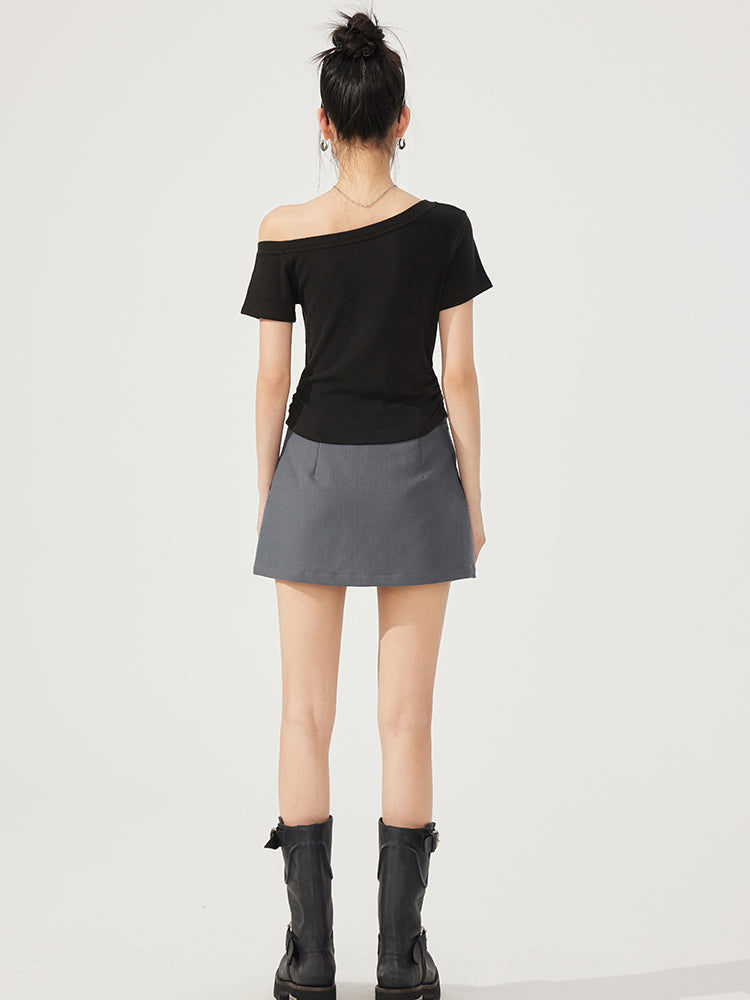 High-Elasticity Star-Studded Diagonal Shoulder T-Shirt - CHINASQUAD