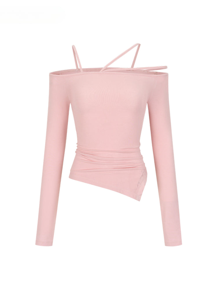 Multi-Strap Off-Shoulder Long Sleeve T-shirt - CHINASQUAD