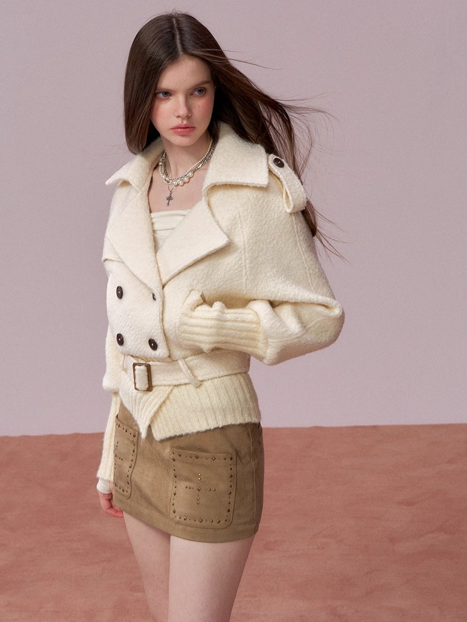 Wool-Blend Knit-Panel Jacket