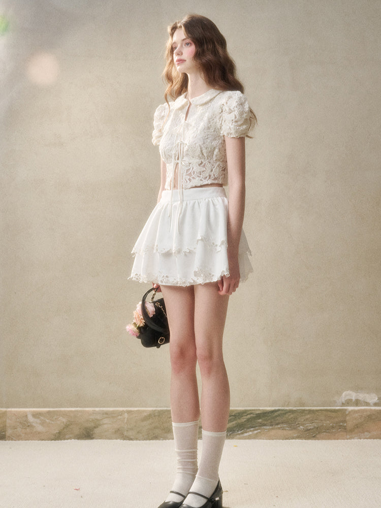 3D Lace Embroidery Hollow Out Cardigan - CHINASQUAD