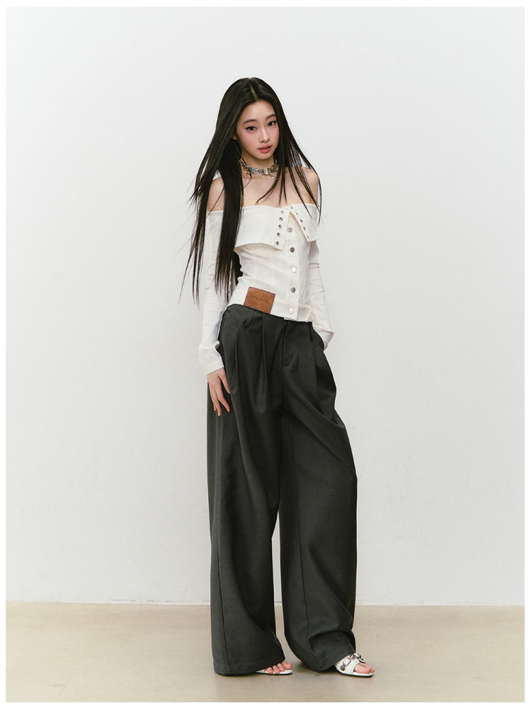 Waist-relaxed Wide-leg Suit Pants - CHINASQUAD