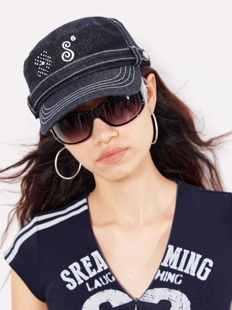 Polka Dot Flower Letter Embroidered Poster Hat