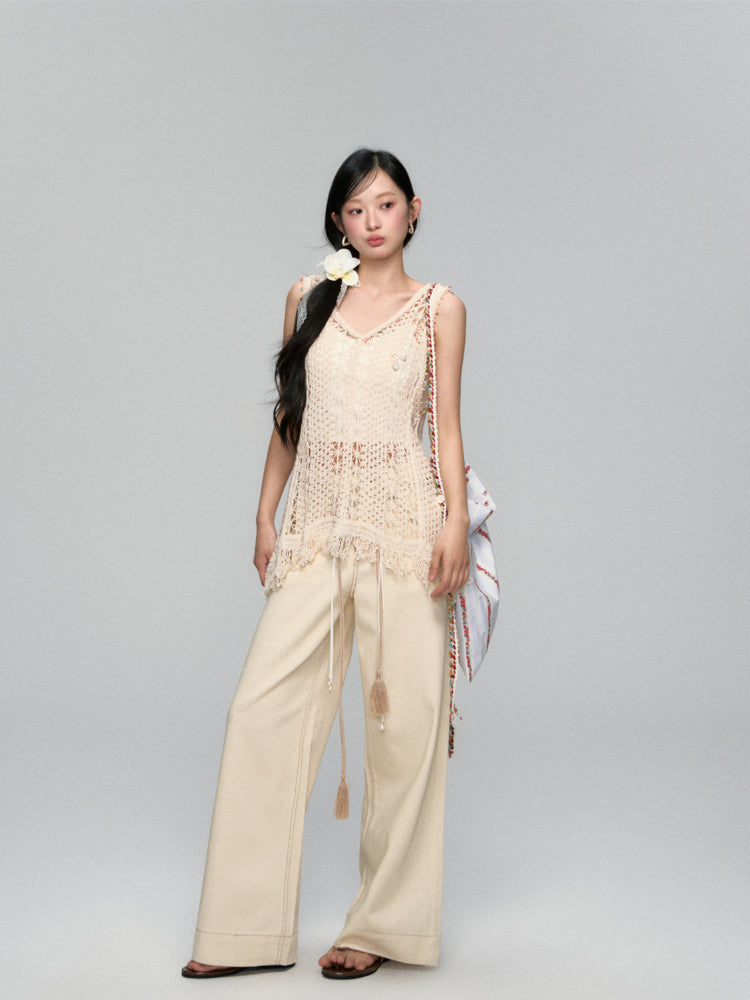 Hollow Crochet Fringe Hem Camisole