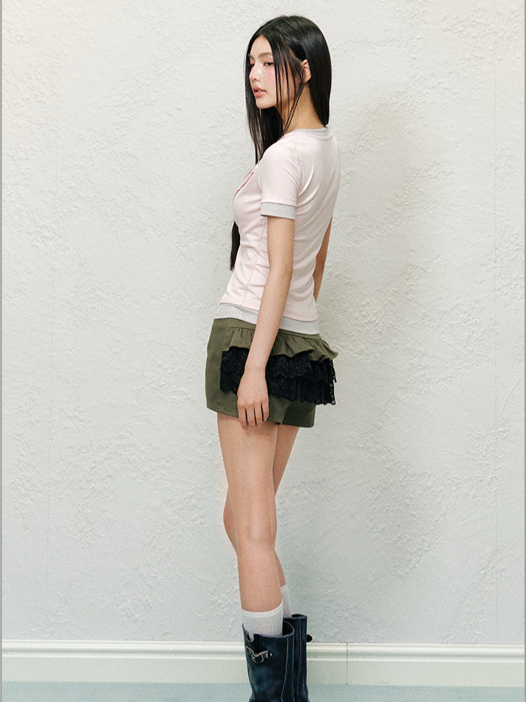 Fake Two-piece Collar Color-block Short Sleeve T-shirt - CHINASQUAD