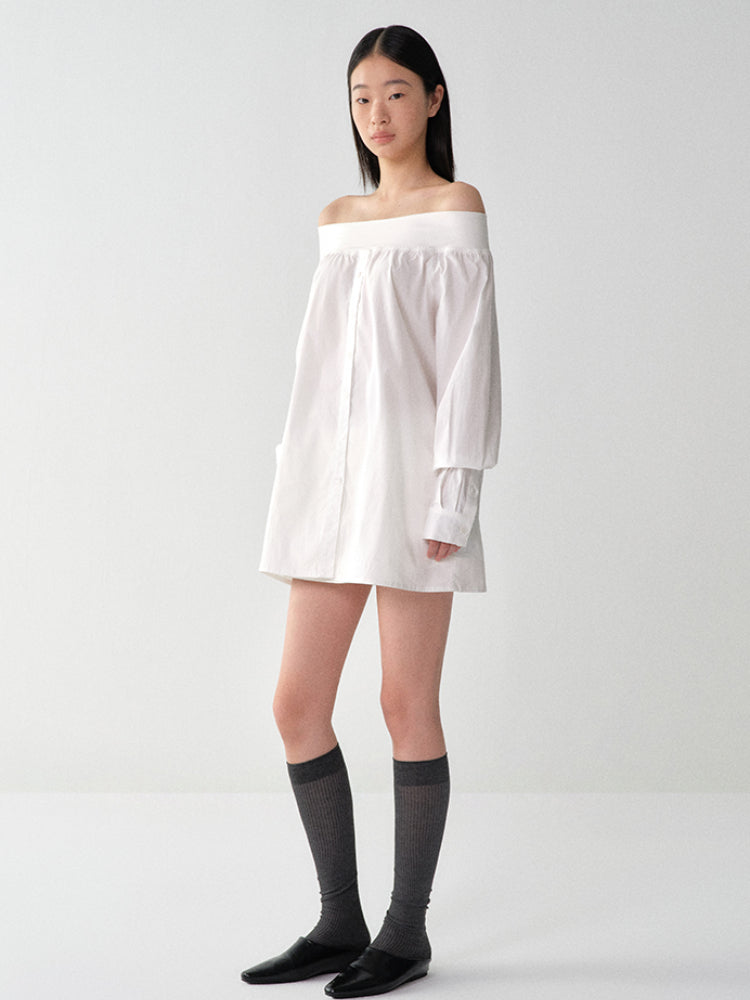 One-Shoulder Mid-Length Shirt Dress - CHINASQUAD
