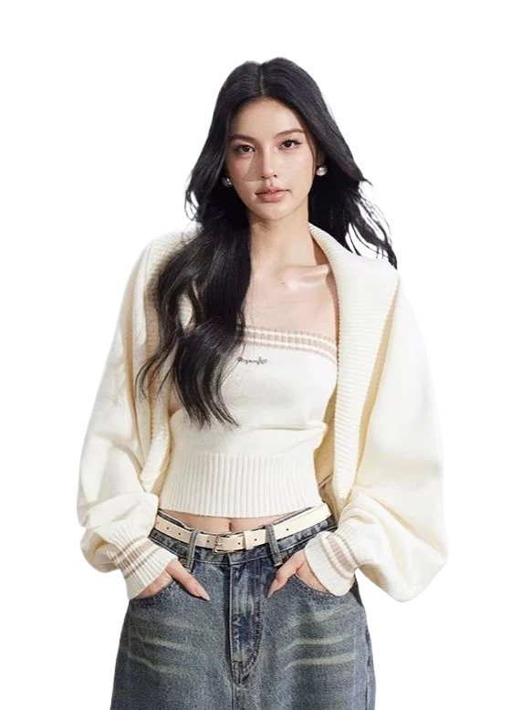 Contrast Batwing Knit 2-Piece Set