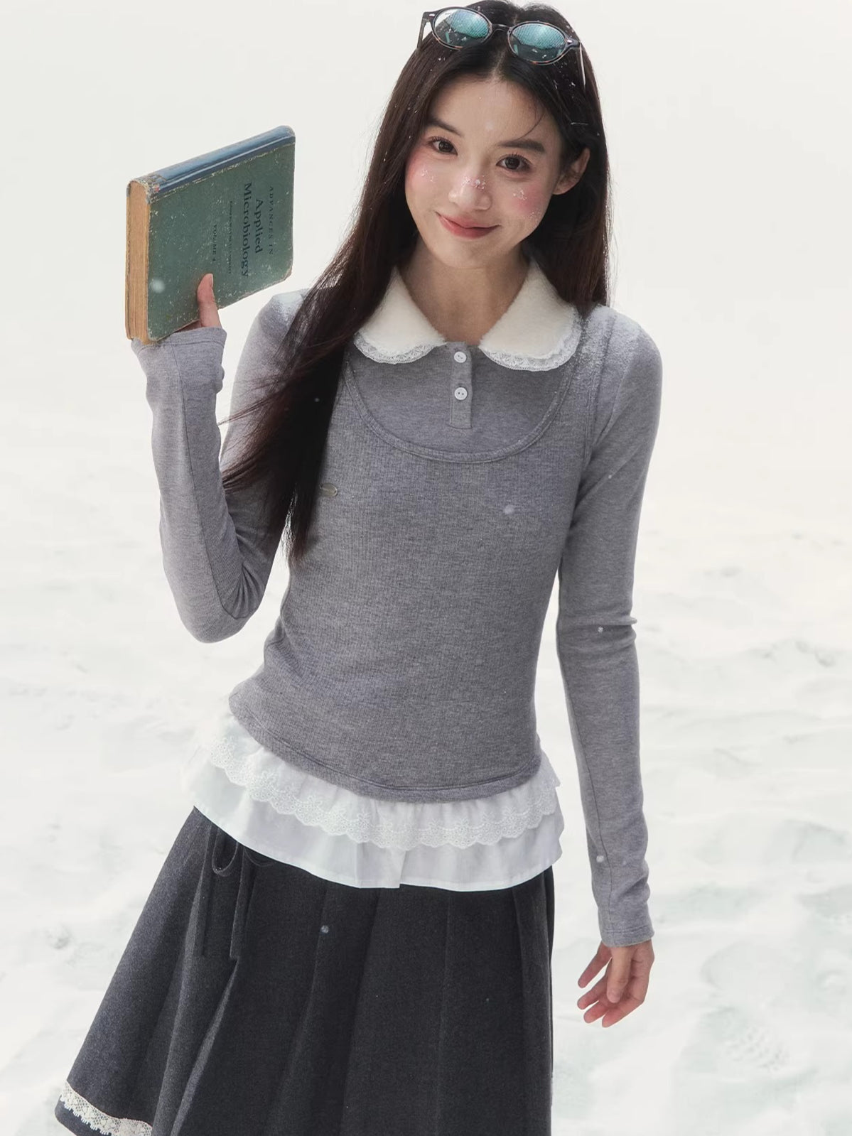 Faux Layered Knit Long Sleeve T-Shirt