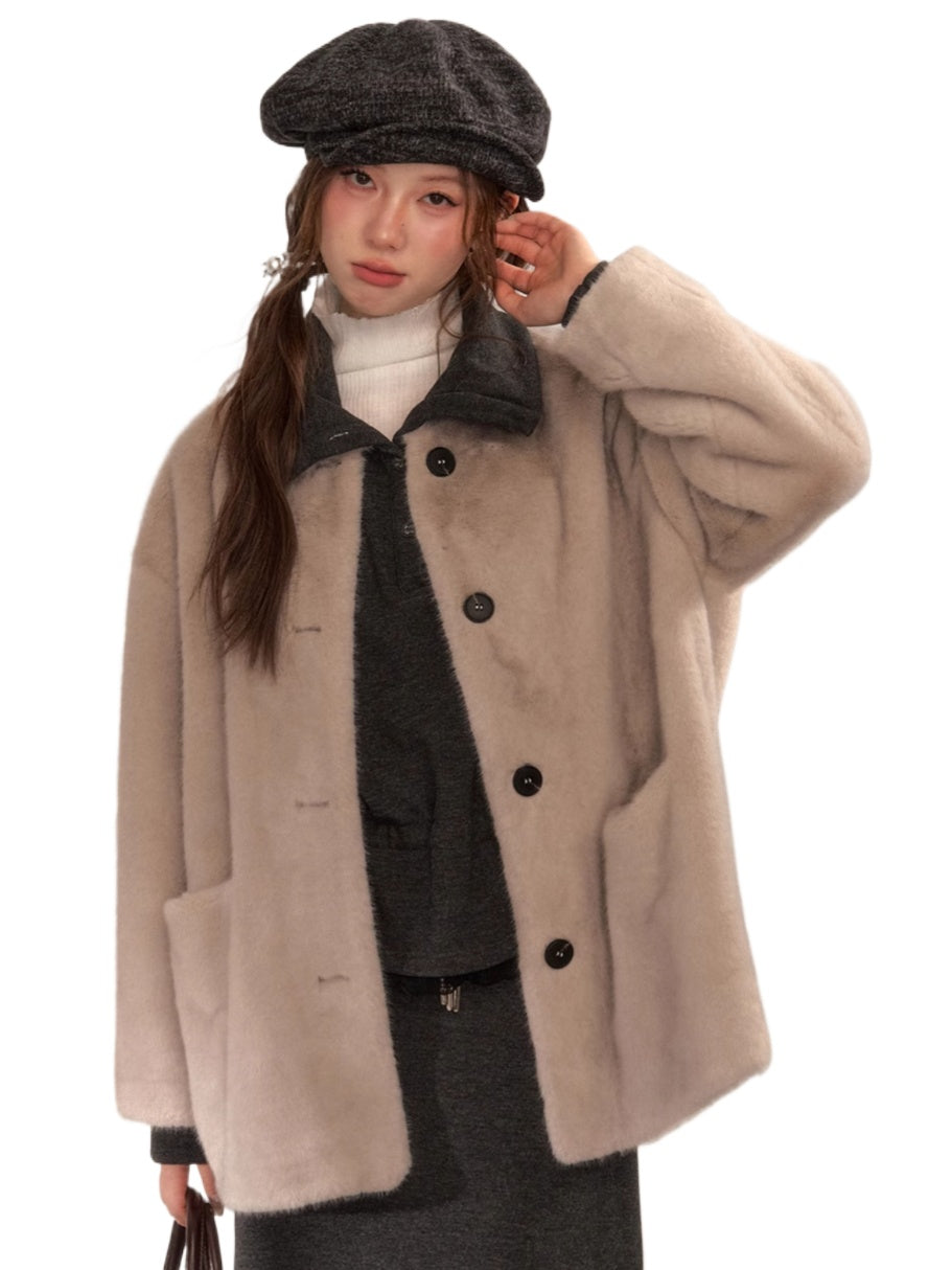 Gray & Apricot Faux Fur Coat - CHINASQUAD