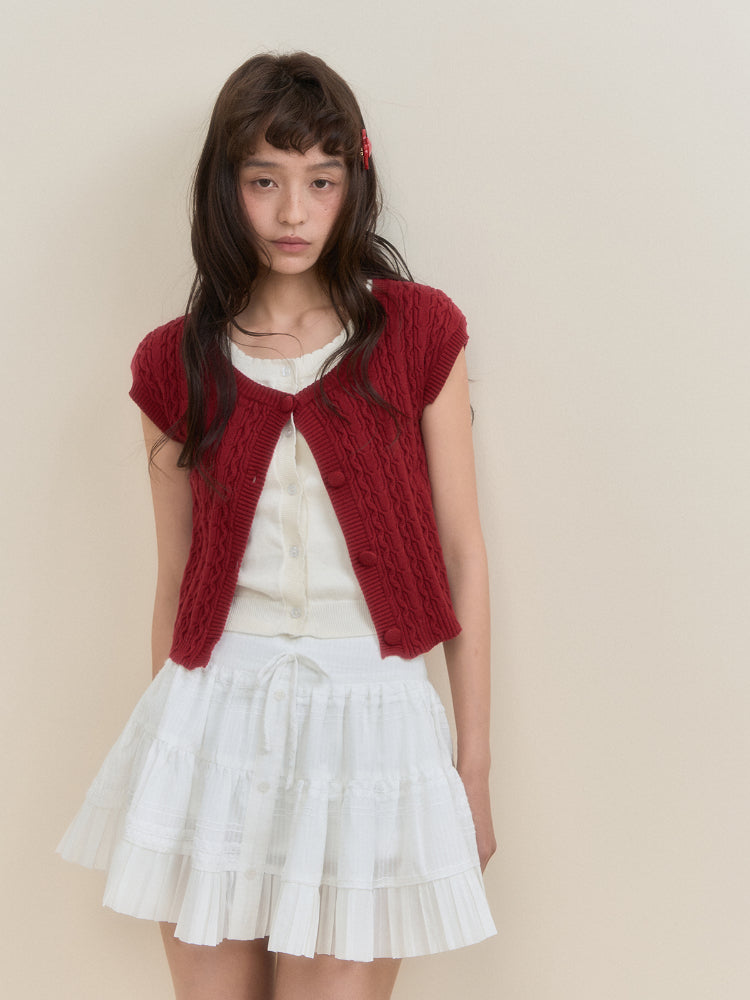 Fake Two-piece Short Sleeve Knitted Top - CHINASQUAD