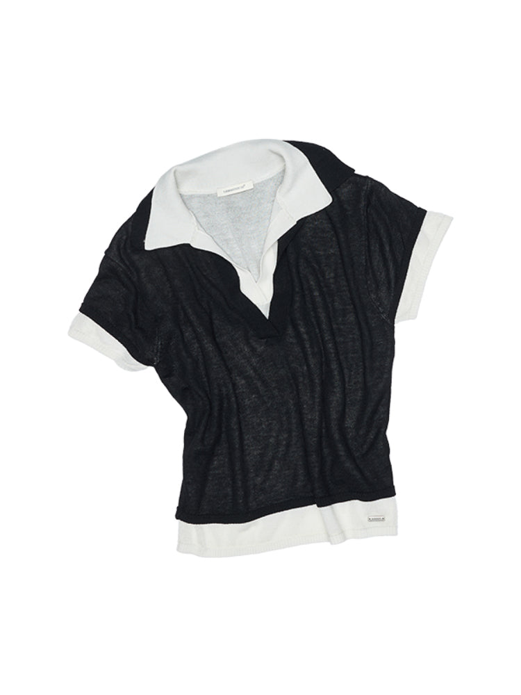 Color-Blocking Fake Two-piece Knit Polo Shirt - CHINASQUAD