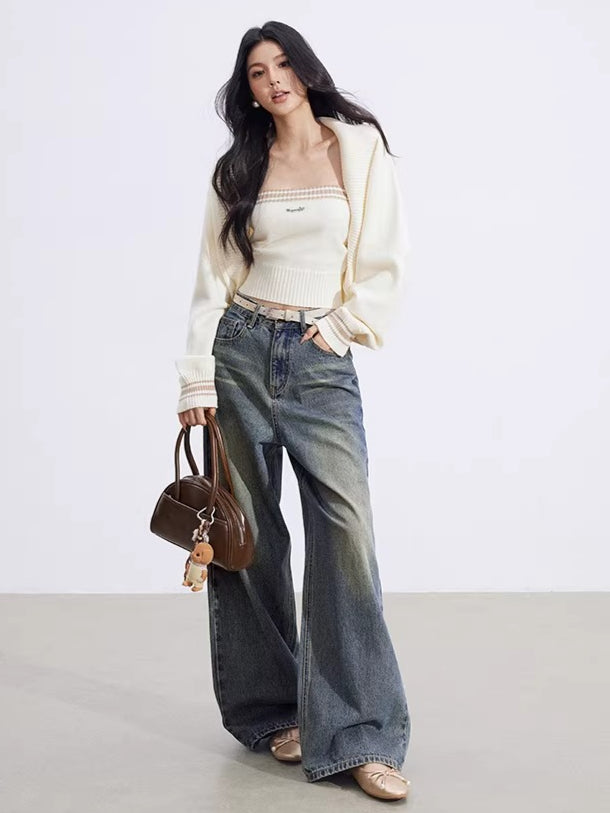 Contrast Batwing Knit 2-Piece Set