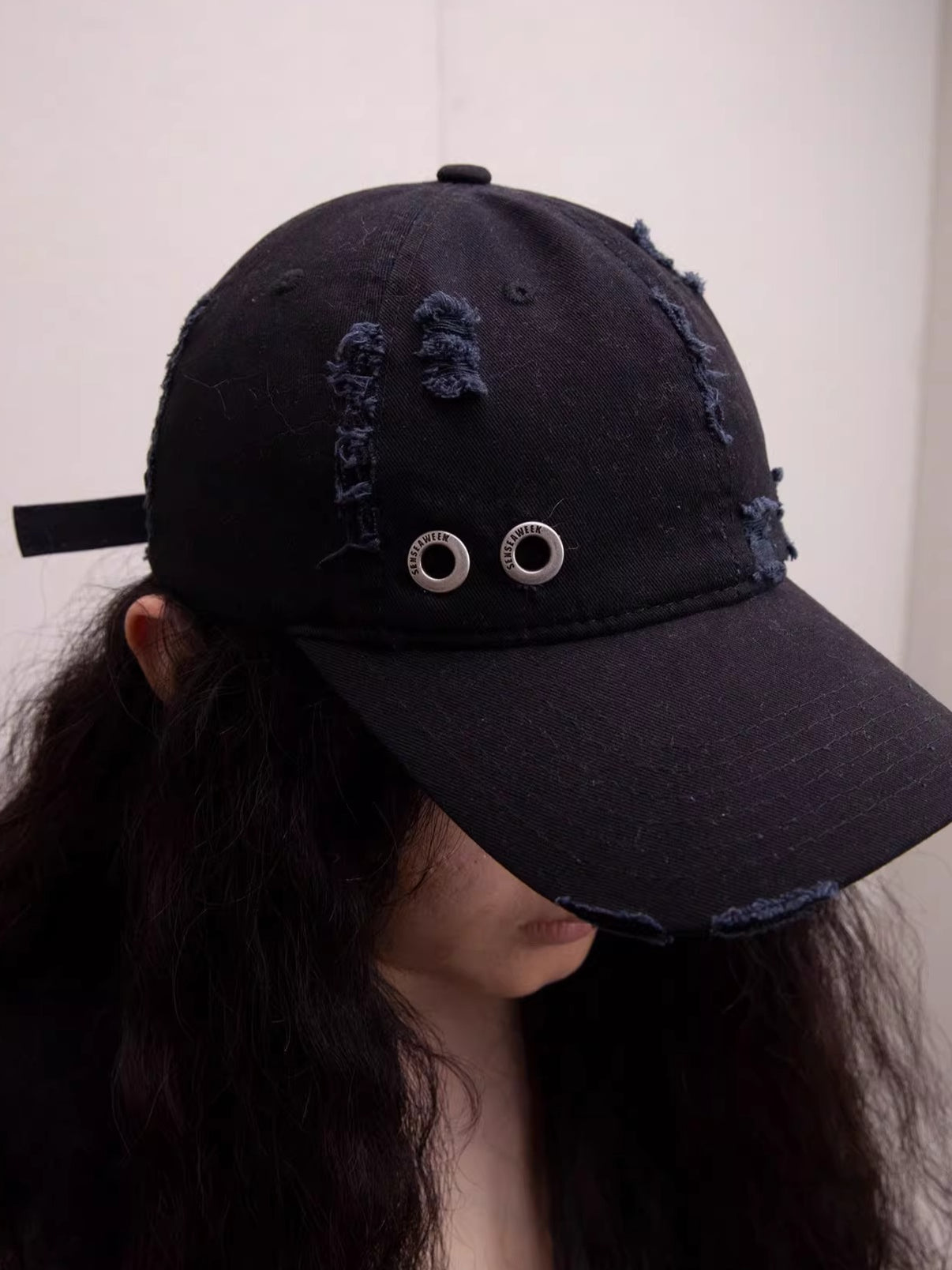 Distressed Washed Eyelet Baseball Cap