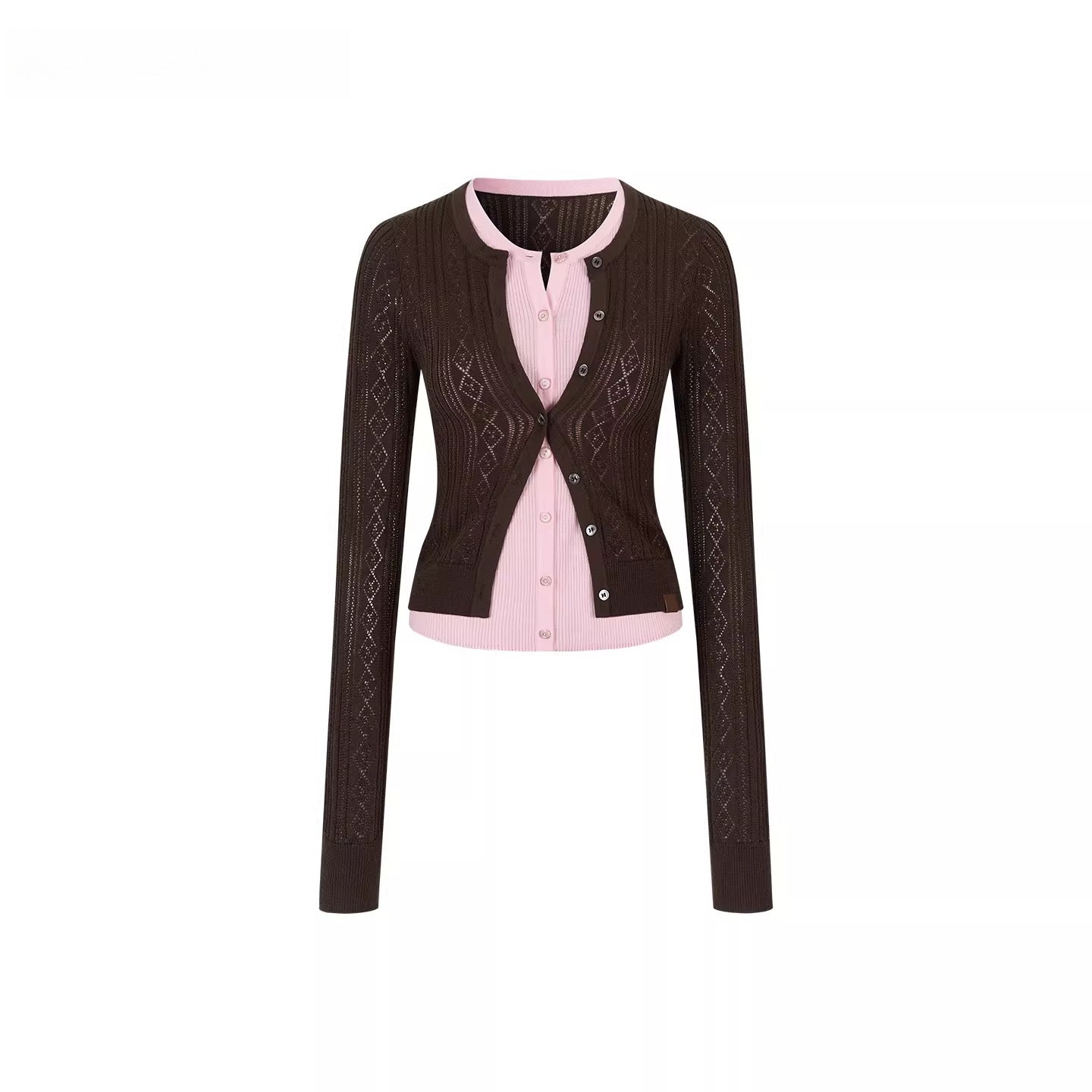 Layered-Effect Contrast Knit Cardigan