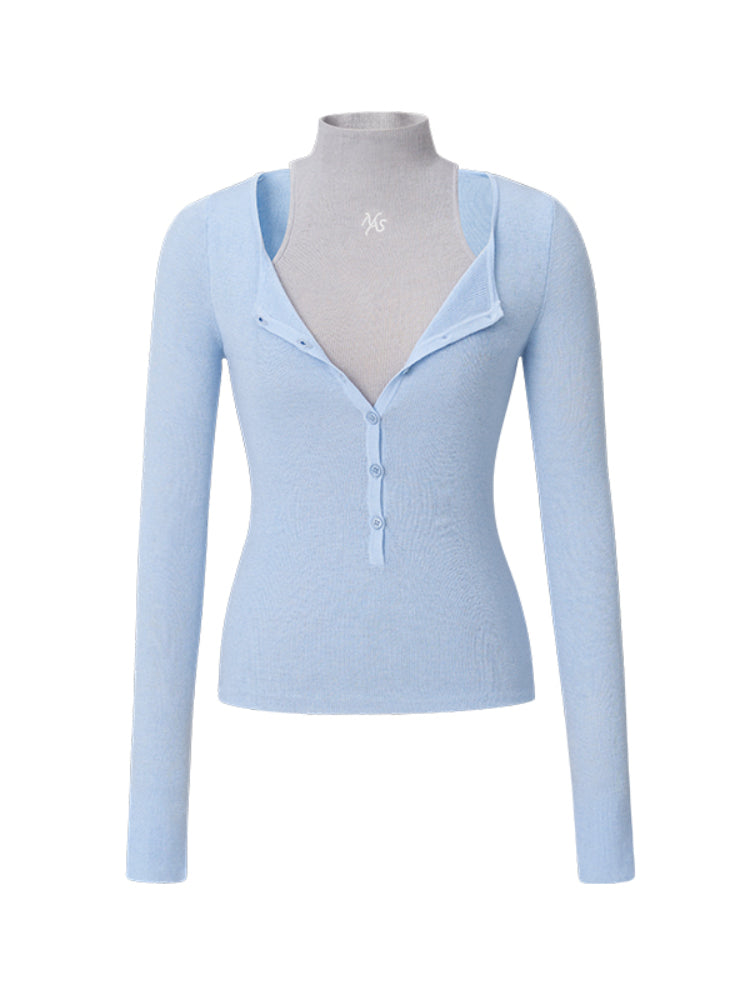 Reversible Buttoned Turtleneck Long-Sleeve Stretch Fitted Top - CHINASQUAD