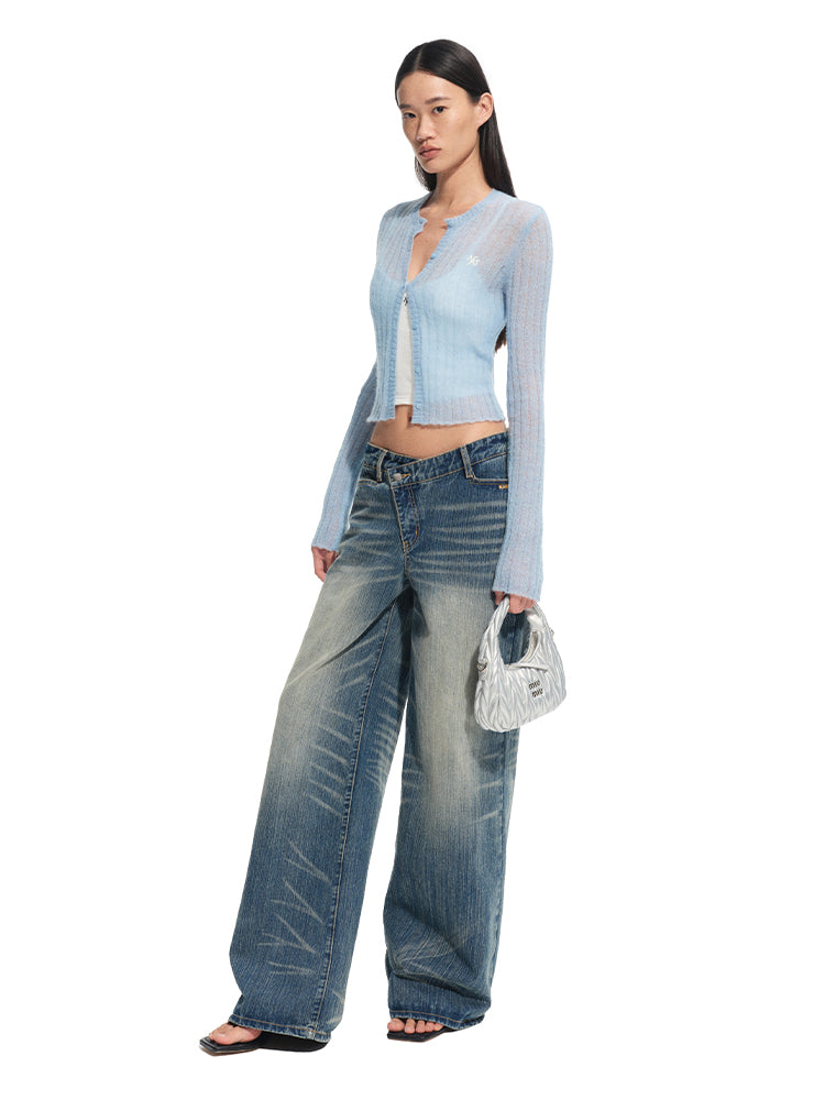 Alpaca Mohair Slim Fit Hollow-out Knit Blouse - CHINASQUAD