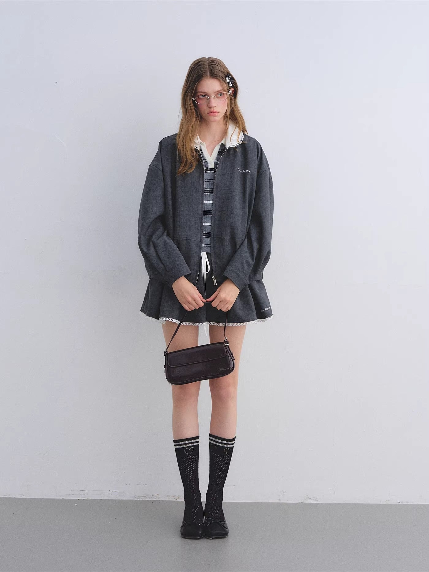 Ruffle Collar Cropped Peplum Jacket Set