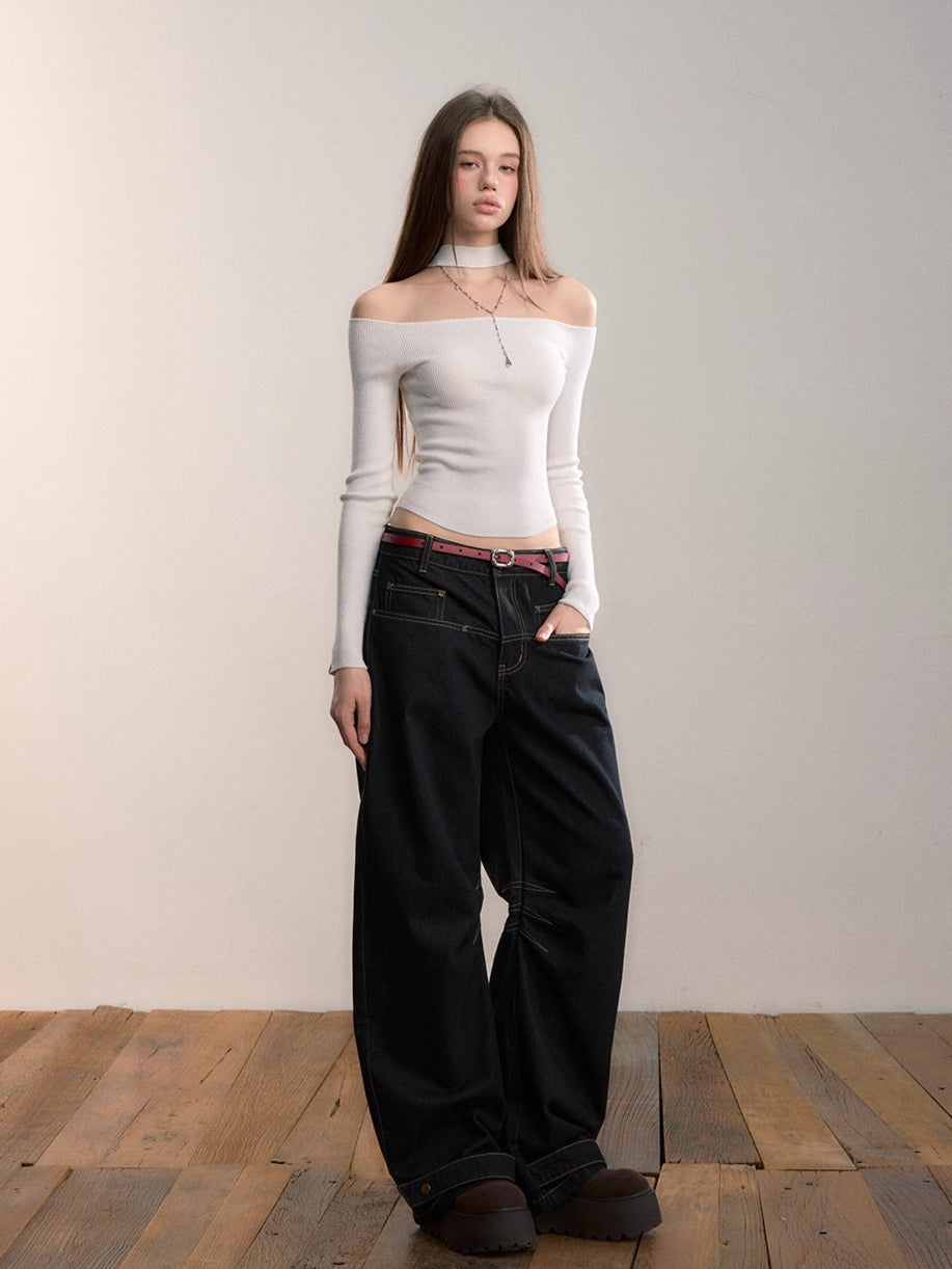 Reversible Cold-Shoulder Knit Turtleneck