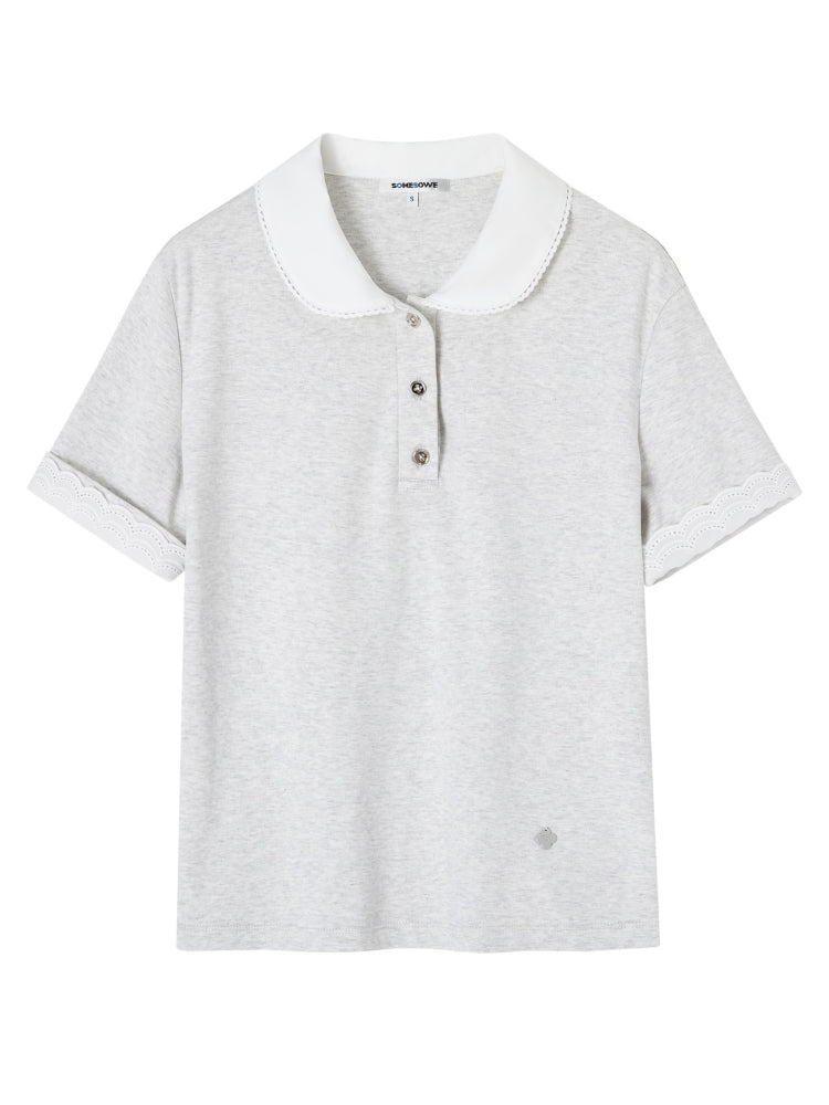 Striped Lace Short-Sleeve Polo Neck T-Shirt - CHINASQUAD