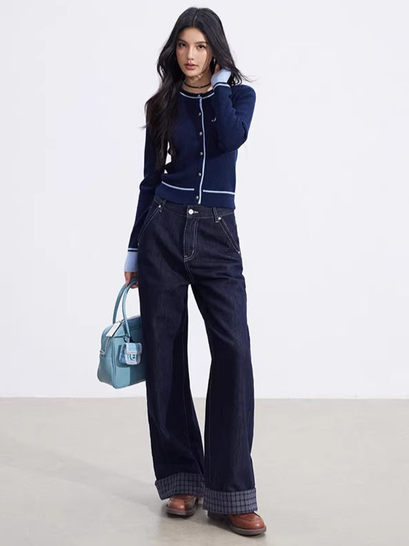 Contrast-Trim Slim-Fit Knit Cardigan