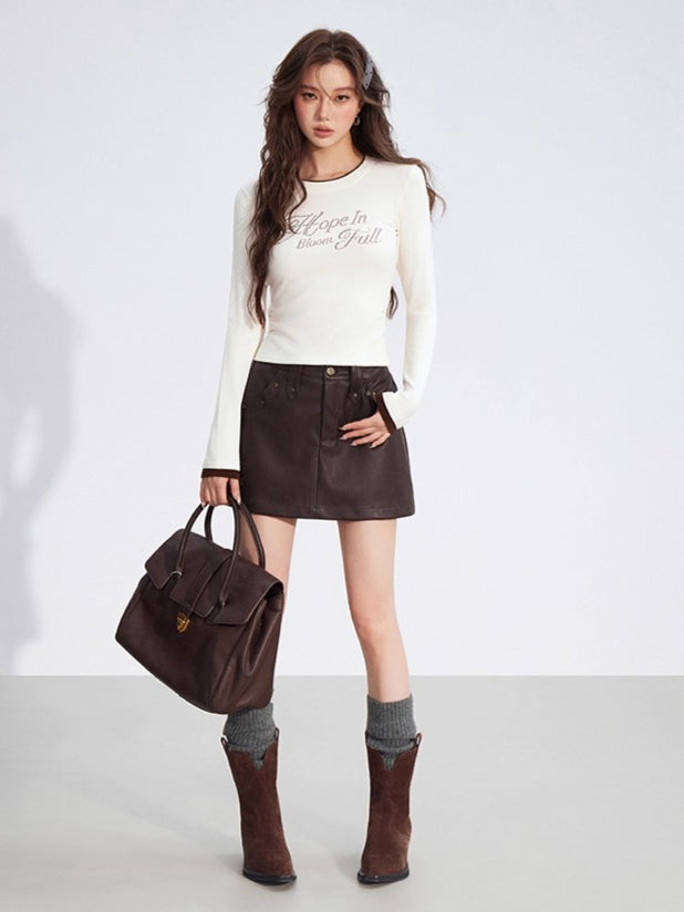 Dual-Layer Letter Embellished Slim-Fit T-Shirt