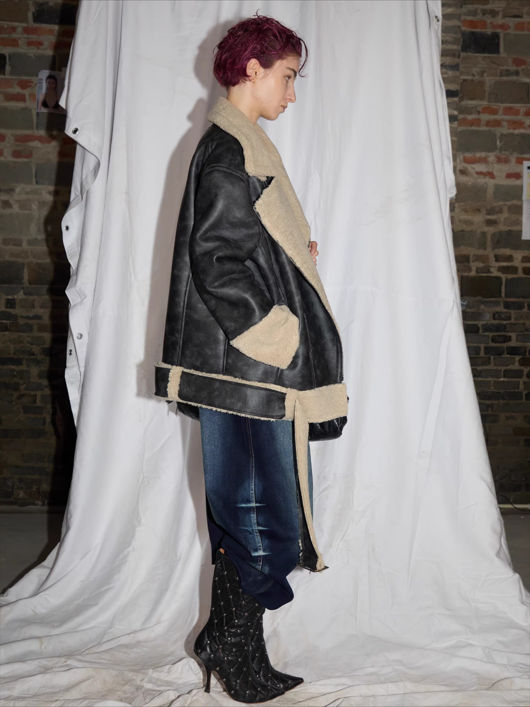 Reversible Faux Shearling Leather Jacket